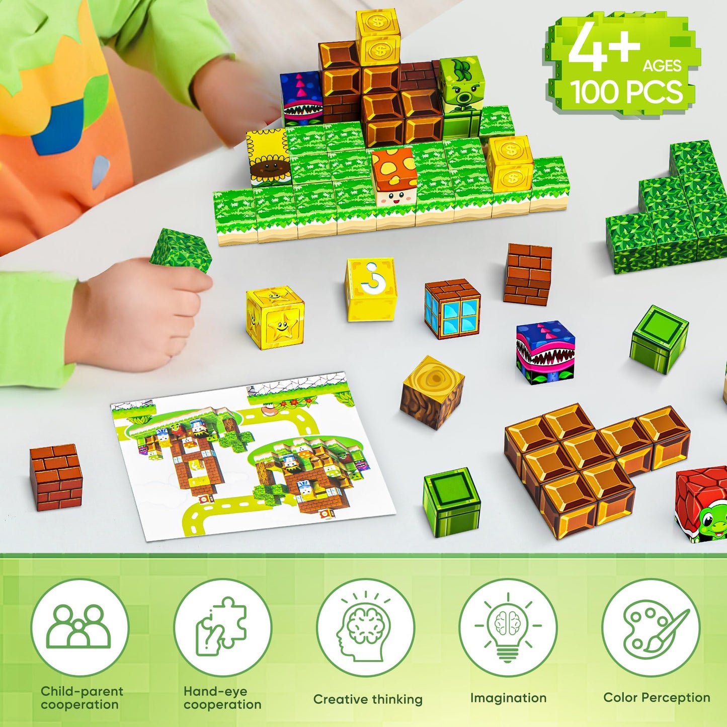 Iilldd Magnetic Blocks Toys, 100Pcs Magnetic Building Toys Based On The Game Super Plumber, Stem Magnets Sensory Toys For Kids,
