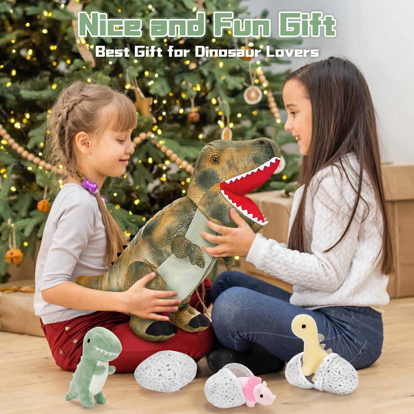 Morismos Dinosaur Stuffed Animal With Babies,23.6'' Big Mommy Stuffed Dinosaur With 3 Baby Dinosaur Stuffed Toys, 3 Dino Egg Toy
