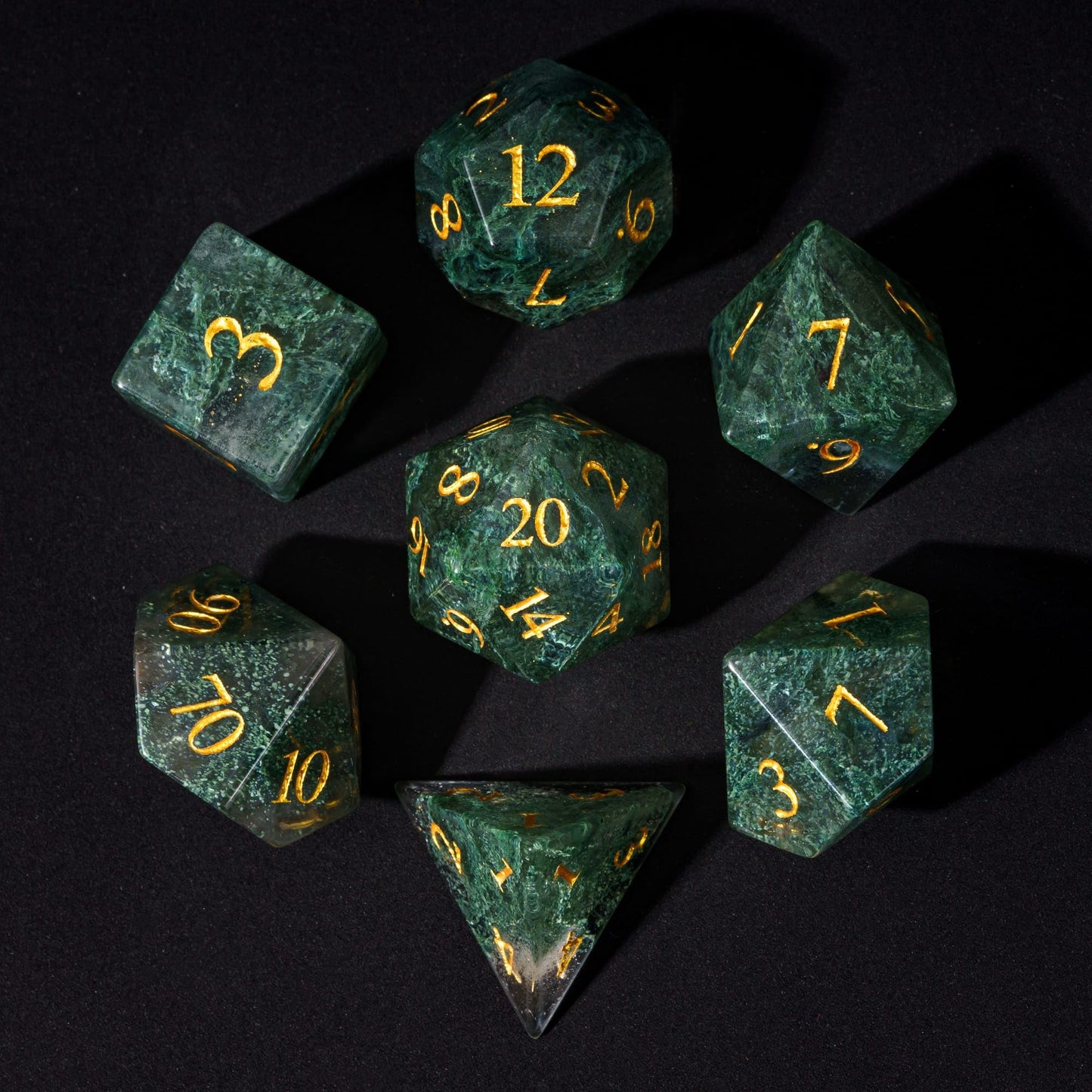 UDIXI 7-Piece Glass DND Dice Set, Moss Agate Glass RPG Dice with Gift Case, Perfect for Dungeons and Dragons RPG and Tabletop Ga