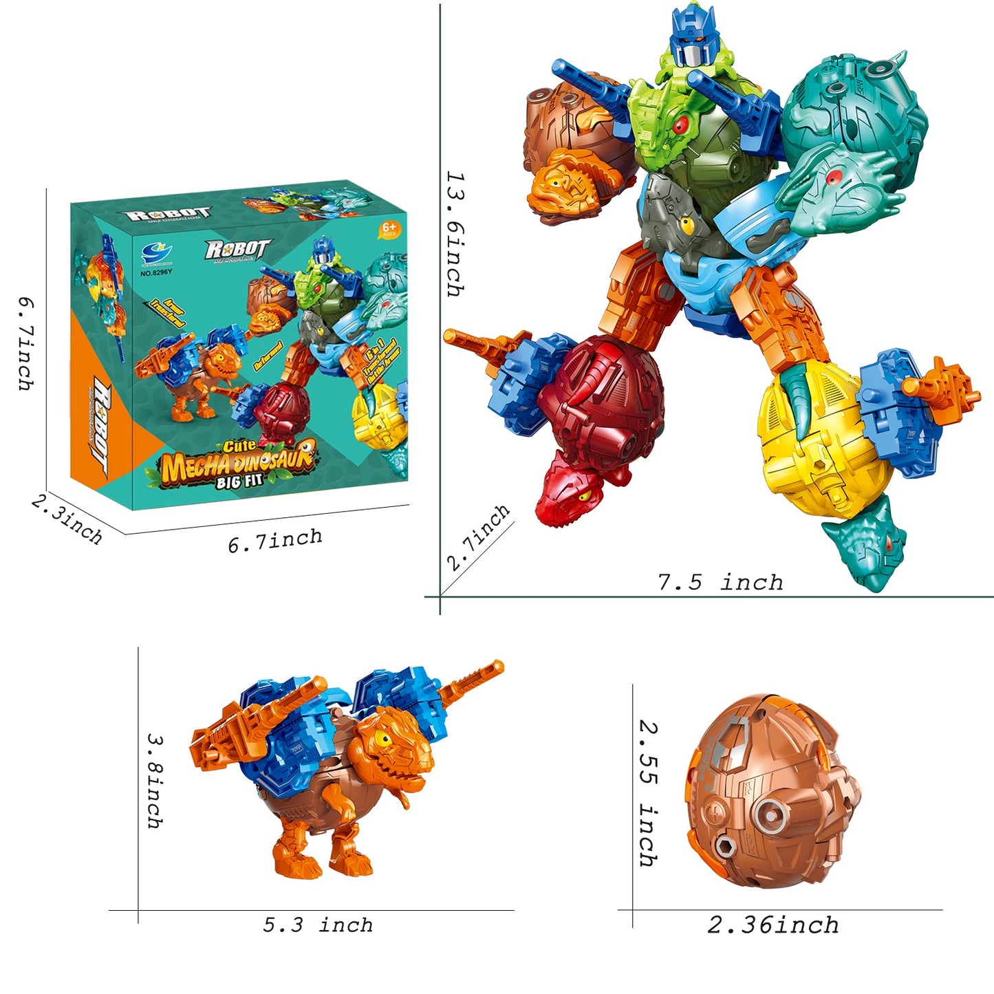 Kaxineu 6 In 1 Stem Dinosaur Robots Transformed Toys Set,Toddler Toys For Kids Boys Ages 6 7 8 9 10+,Dinosaur Toys Christmas Bir