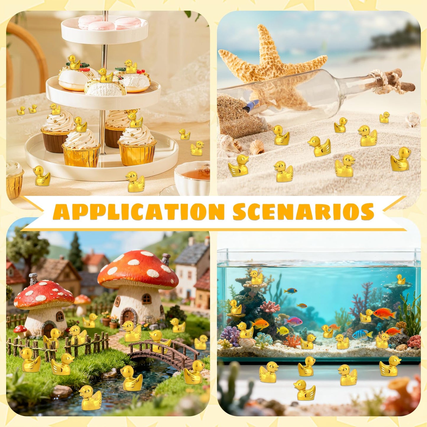 ywevyezc 80Pcs Mini Golden Duck Statue Golden Duck Figurines Micro Garden Landscape Dollhouse Cake Decoration Potted Plants DIY
