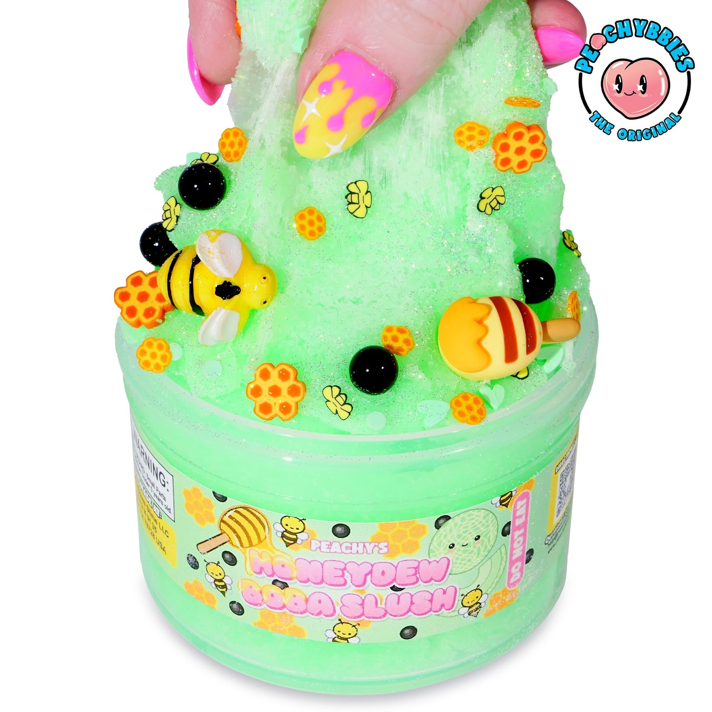 Peachybbies Honeydew Boba Slush Slime, Made In Usa Premium, 100% Authentic, 7 Oz. Icee, Scented For Kids, Asmr, Fidget Toys