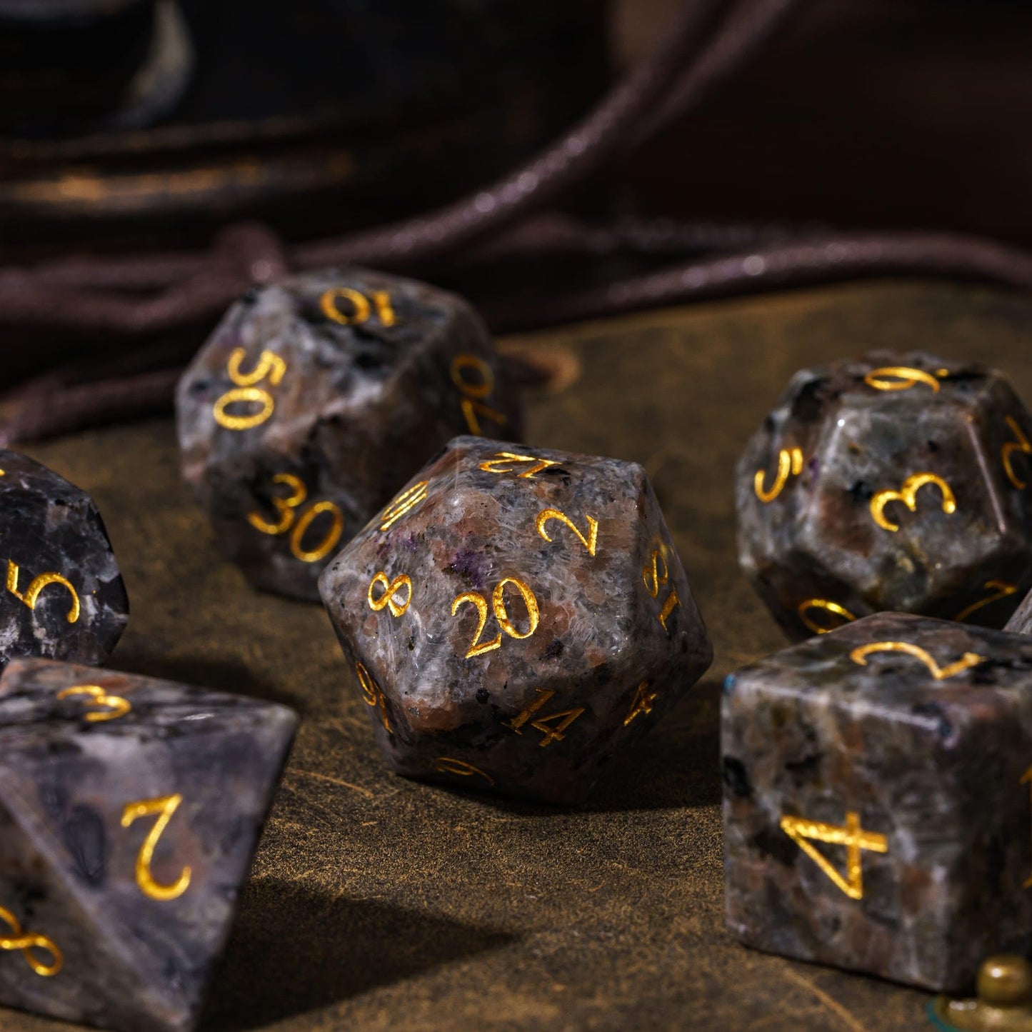 UDIXI Flame Yooperlite Gemstone Dice Set D&D Natural Stone Dice with Gift Box for Dungeons and Dragons Role Playing Game and Tab