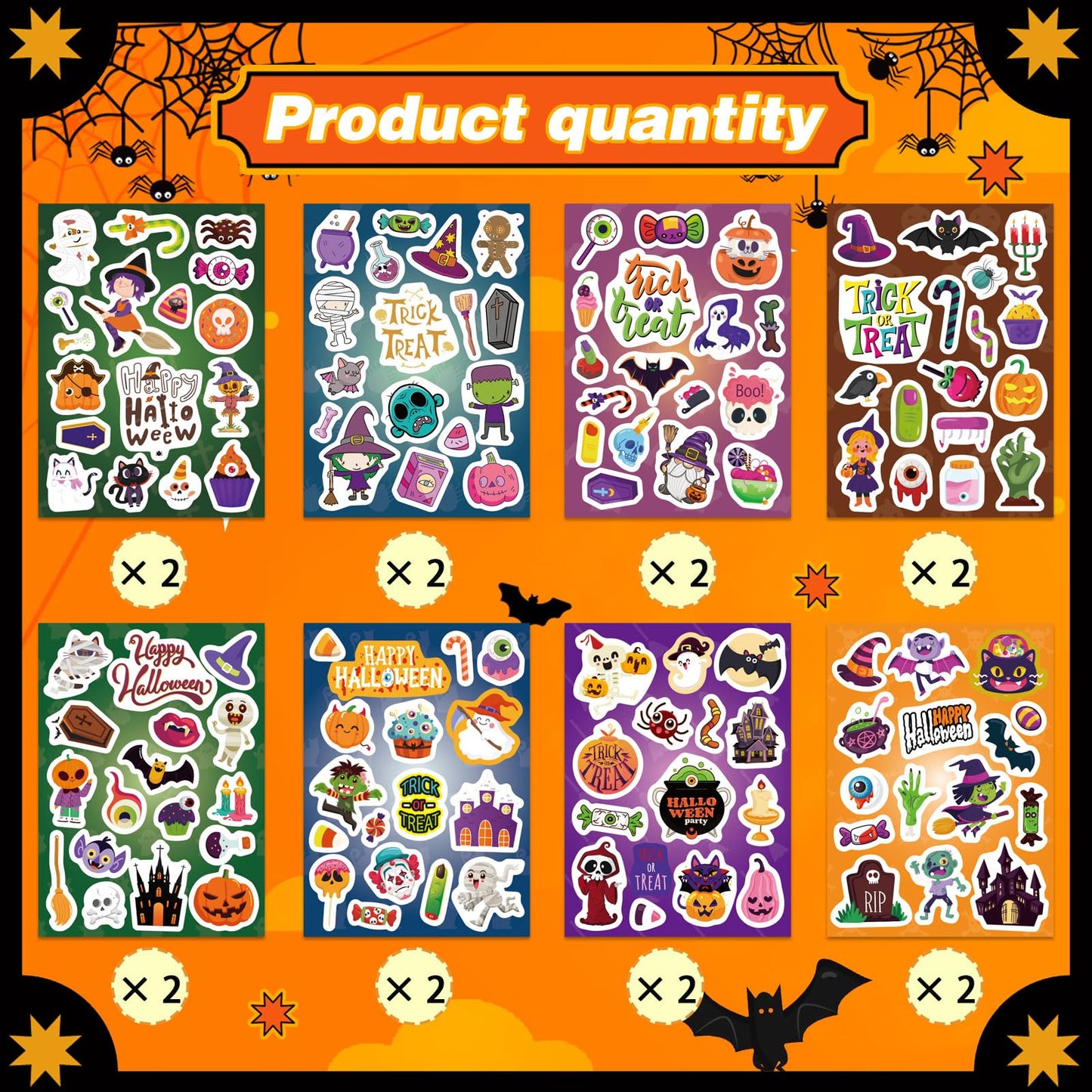 16 Sheets Halloween Stickers For Kids Halloween Theme Stickers Non-Repeating,Halloween Goodie Bag Fillers Halloween Party Favors