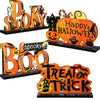 Blulu 4 Pcs Halloween Centerpieces for Tables Happy Indoor Table Decorations Pumpkin Table Centerpieces Wooden Boo Trick or Trea