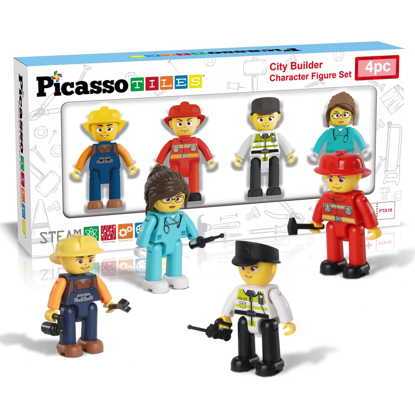 Picasso Toys Magnetic Action Figures 4 Piece City Builder Character For Magnet Building Block Tiles Expansion Pack Construction