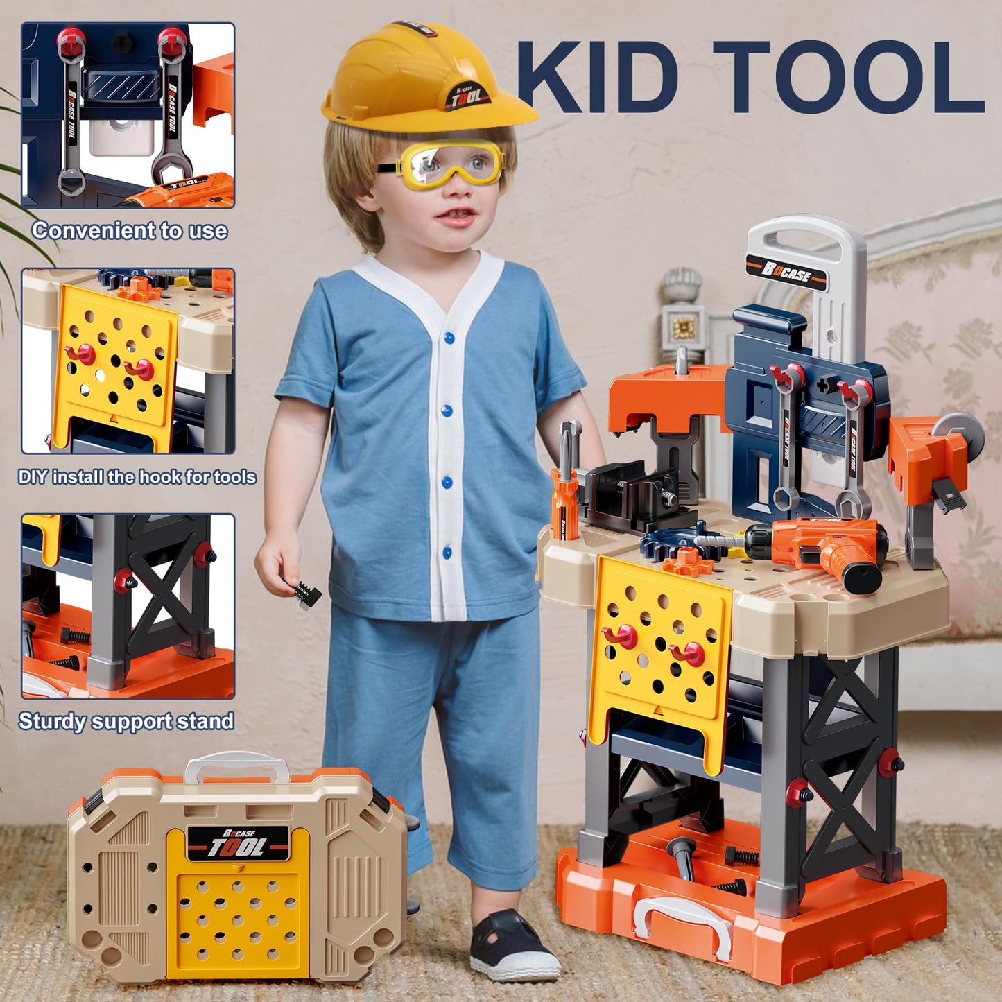 Kids Tool Bench - Kids Tool Set with Electric Toy Drill and Realistic Tools,78 Piece Toddler Tool Set Pretend Play for Toddlers