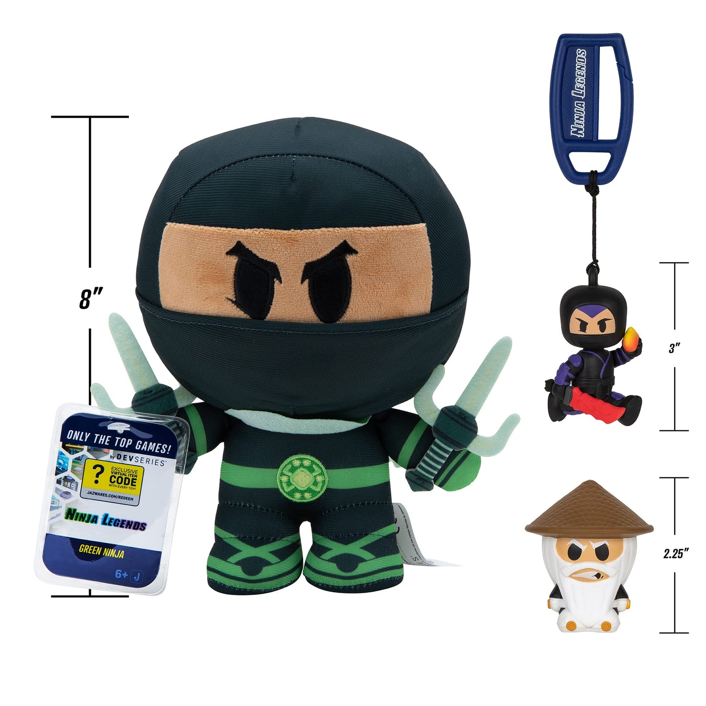 DevSeries Ninja Legends Collector Bundle - 3 Exclusive Codes, Green Ninja Plush, Sensei Squooshems, Skyraider Hanger, Multi