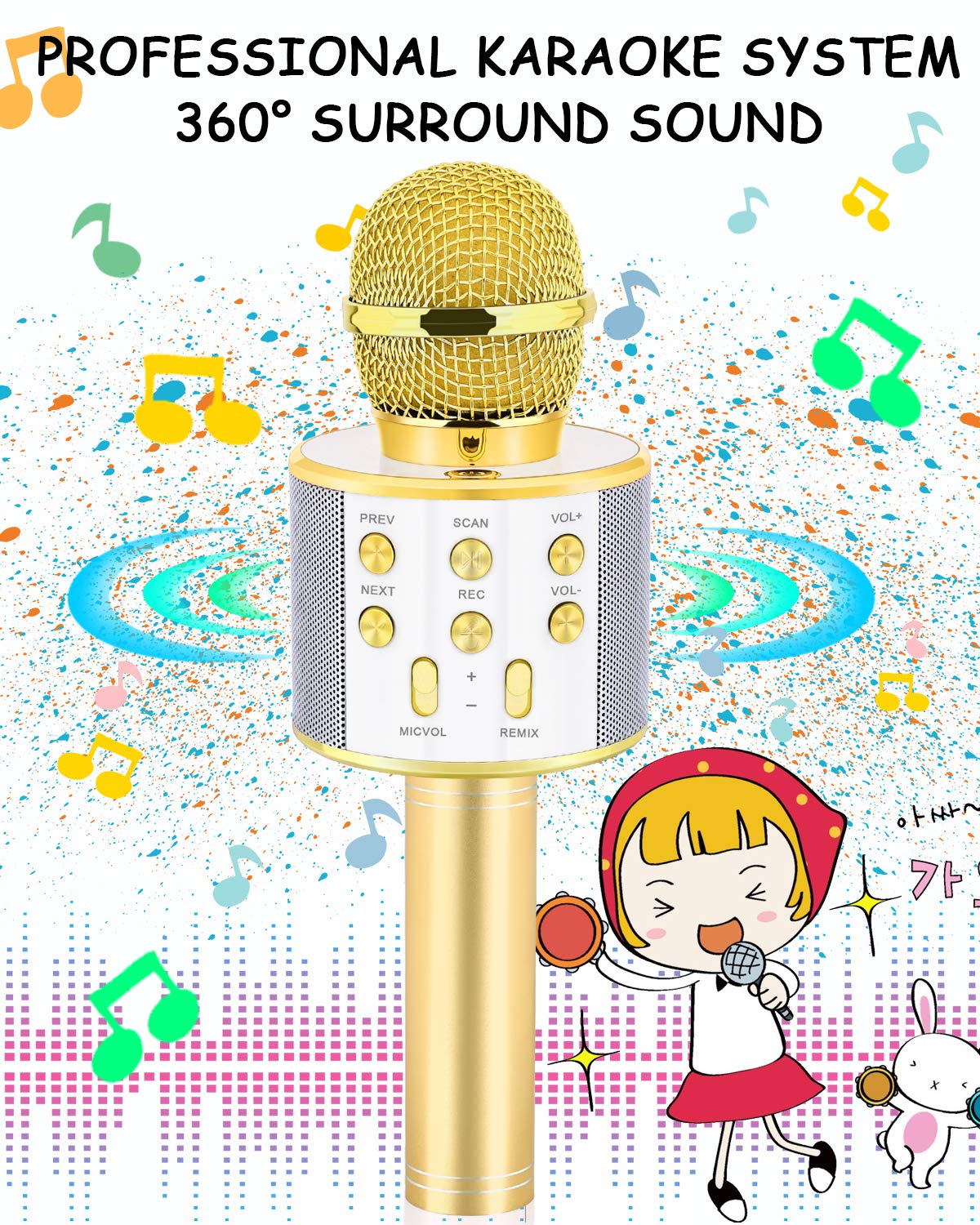 Dodosky Gifts For 4 5 6 7 8 9 10 11 12 Year Old Girls, Handheld Karaoke Microphone For Kids Fun Toys For 4-13 Year Old Girls Birthday Gifts For 5-13 Year Old Girls Boys Teens - Gold