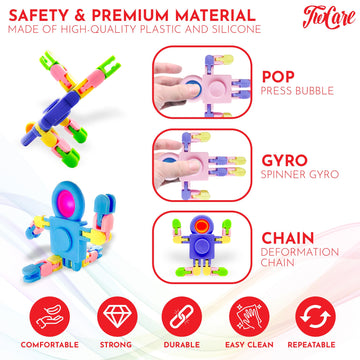 12 Pack Pop Fidget Spinners Party Favors Supplies Prizes For Kids Adults,Sensory Fidget Toys Deformable Diy Chain For Its Stress