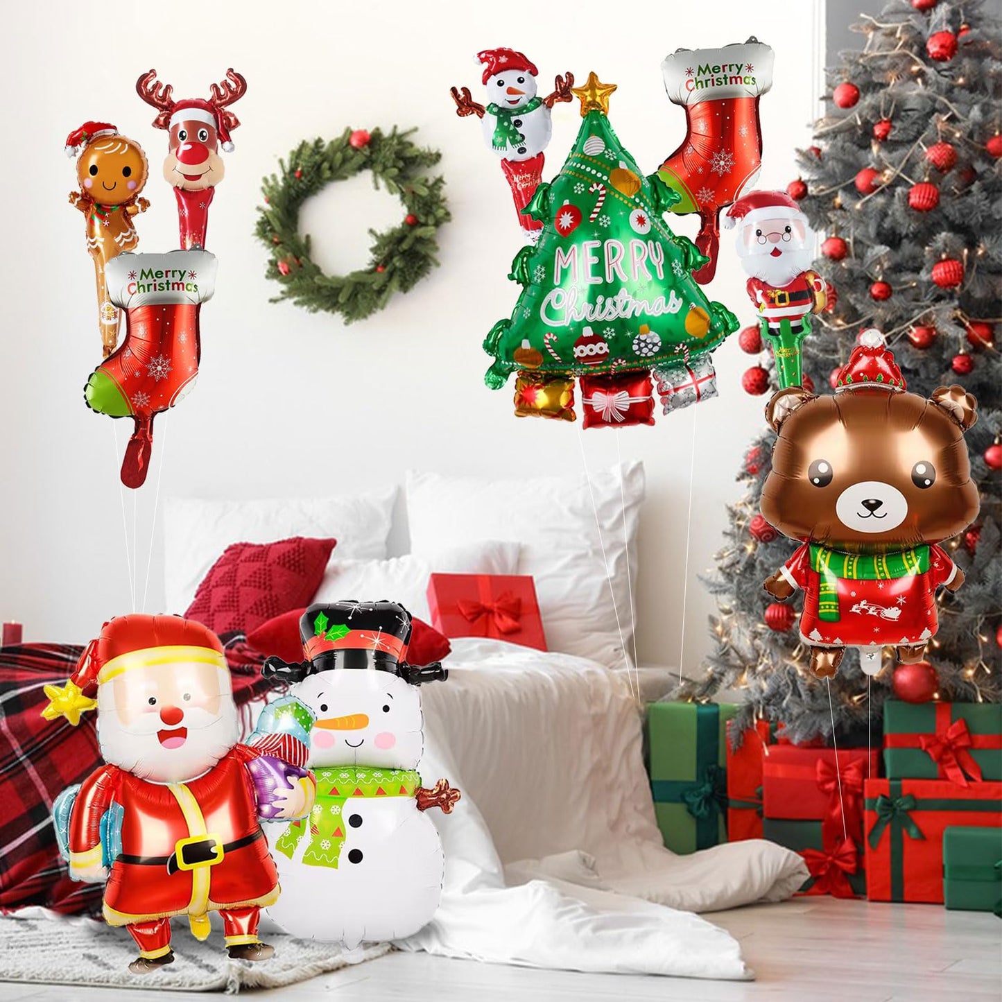Christmas Balloons Christmas Party Decorations Santa Claus Snowman Christmas Tree Reindeer Foil Balloons Merry Christmas Balloon
