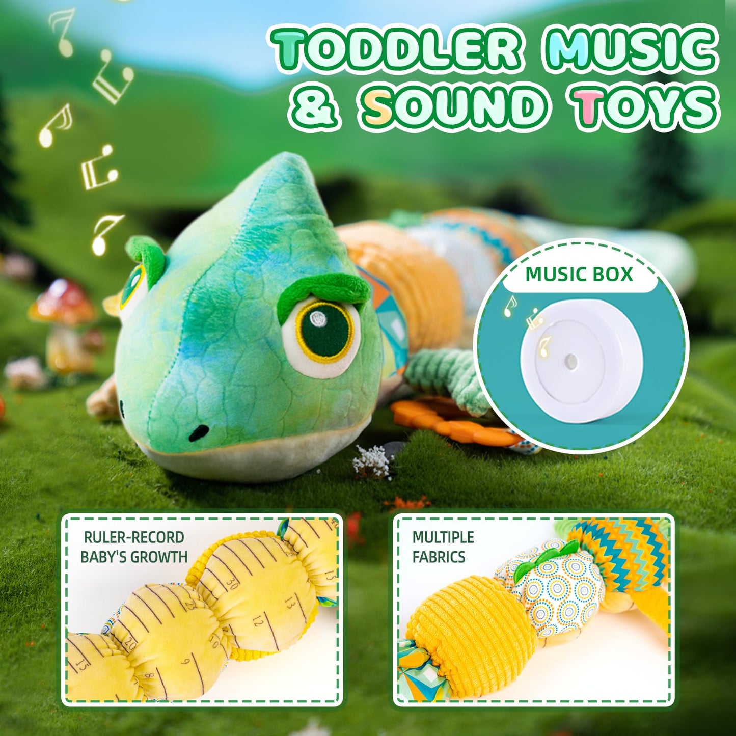 Baby Toys 0-6 Months, Baby Musical Toys, Infant Toys Stuffed Animal Toys With Rattles, Crinkle, Bell, Baby Teething Toys For Tummy Time Newborn Sensory Boys Girls 0 3 6 12 Months (Green Chameleon)