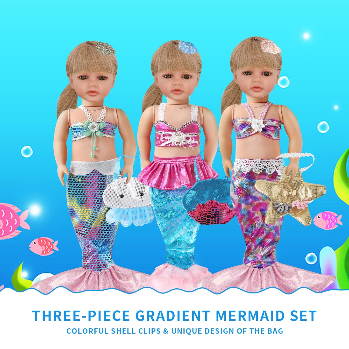 Doll Clothing Accessories Sets - 18-Inch Clothes - Kids Birthday Treasure Including Complete Mermaid Doll Sparkling Dress Outfits With Purse For Girl Present