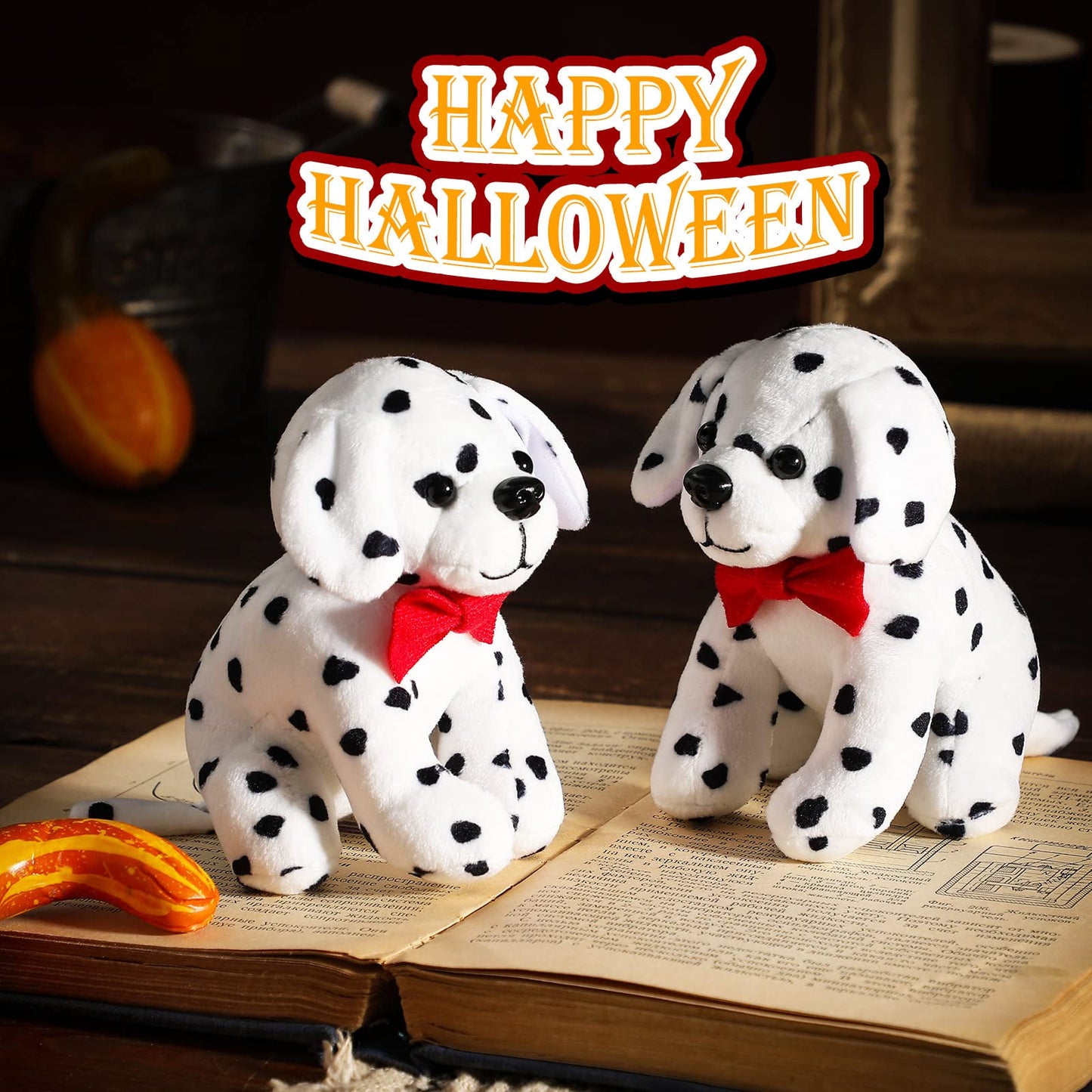 Kathfly 4 Pieces Halloween Plush Toy Dog Dalmatian Stuffed Animal Dalmatian Dog Spotted Stuffed Puppy Cuddly Sitting Stuffed Ani