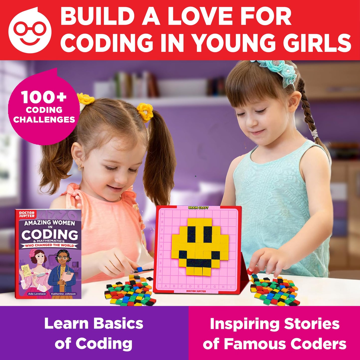 Doctor Jupiter My First STEM Pixel Art Kit, Brain Craft for Girls Ages 5+ | Birthday Gift Ideas for 5-6-7-8-9-10 Year Old Girls