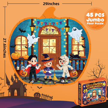 45 Pcs Halloween Floor Puzzle for Kids Age 4-8 Jumbo Pumpkin Jigsaw Puzzles Halloween Boo Basket Gifts Stuffers for Kids Girls Boys