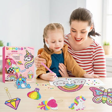 BANBBUR 16 Pcs Gem Art for Kids Age 4-8 8-12,Kids Crafts 5D Gem Diamond Art Kit with 5 Suncatchers/5 Keychains/6 Magical Sticker