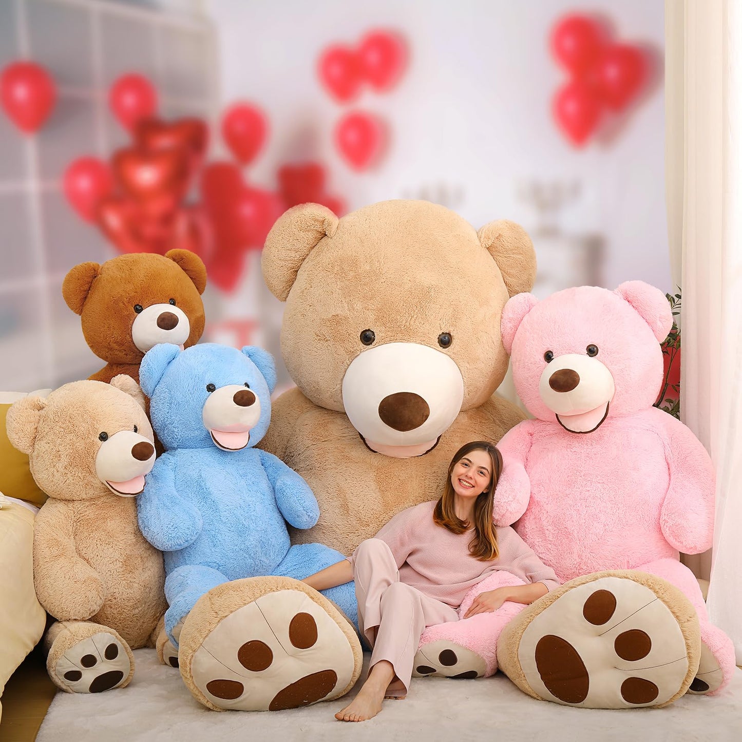 Maogolan Big Teddy Bear 5Ft Tall With Smiling Face, Fluffy Giant Stuffed Teddy Bear Valentines For Girlfriend Boyfriend, Anniversary,Long Distance, Dark Brown