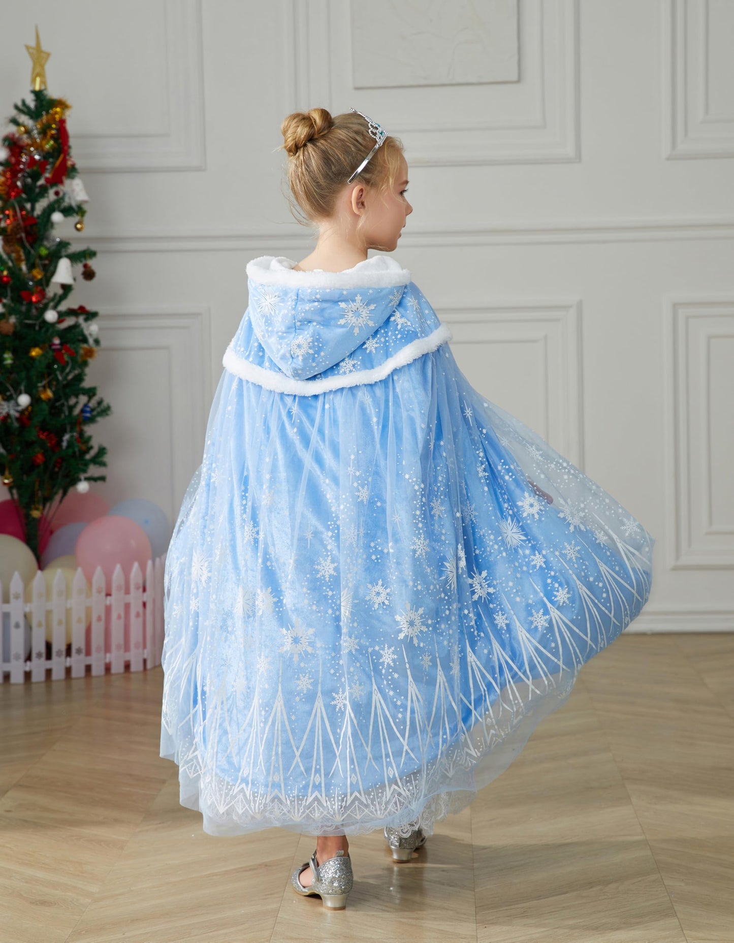 Purfeel Girls Princess Velvet Cape Kids Elsa Hooded Princess Cape Halloween Snow Cloak Costume 3-6Years