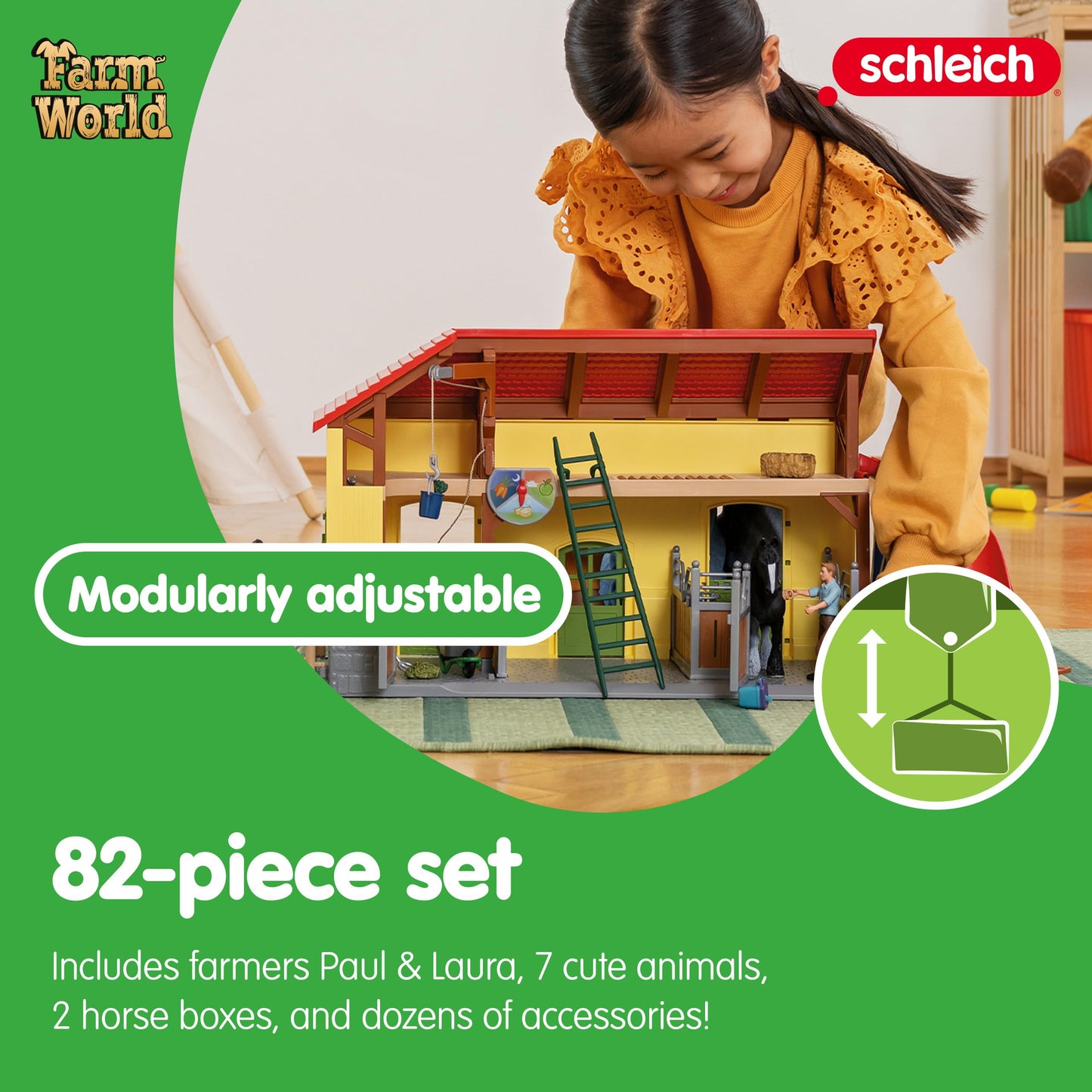 Schleich Farm World, Toy Barn Gift for Kids with Farm Animal Toys and Accessories 30-Piece Set, Ages 3+