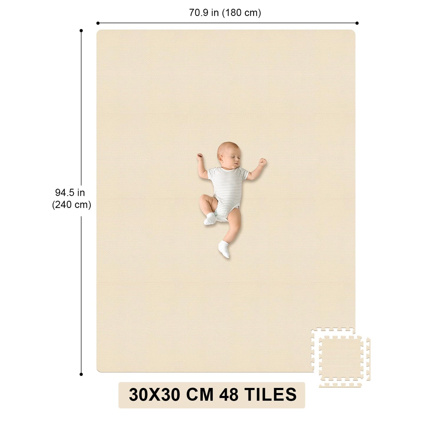 Hiwhy Puzzle Play Mat 48 Tiles with 96 Border Pieces, Interlocking Stitching Mat with Border for Living Room Playroom Gym, Beige
