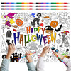 Giant Halloween Coloring Poster With 6 Stacking Crayons, Bat Ghost Party Favor Set Jumbo Paper Coloring Banner Large Art Crafts