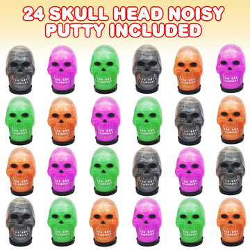 Artcreativity Skull Head Noisy Putty Halloween Toys, Set Of 24, Non-Candy Trick Or Treat Supplies For Kids, Great As Halloween Party Favors, Halloween Goodie Bag Fillers, And Prank Toys, 4 Colors