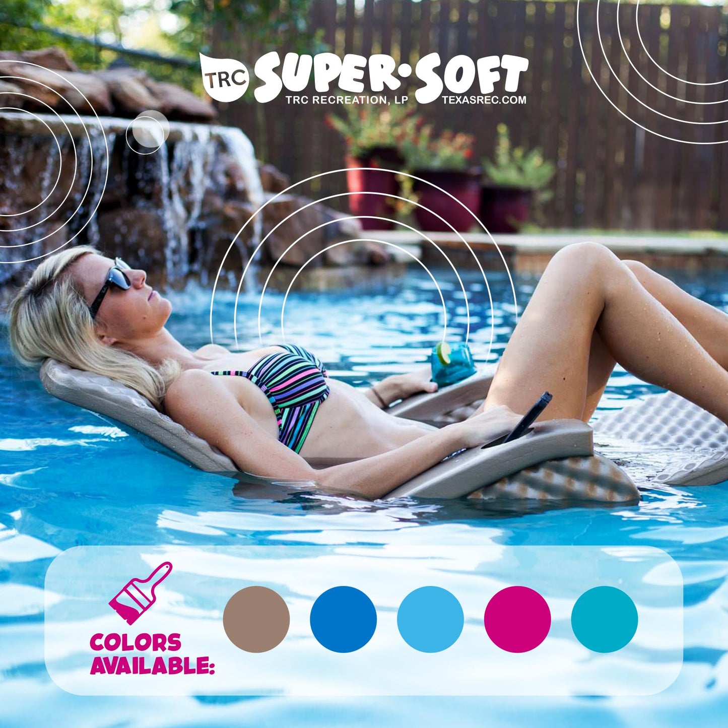 Trc Recreation Super Soft Adjustable Pool Recliner Float Portable Comfortable Chair Lounger With Cup Holders For Swimming Pool Essentials, Teal