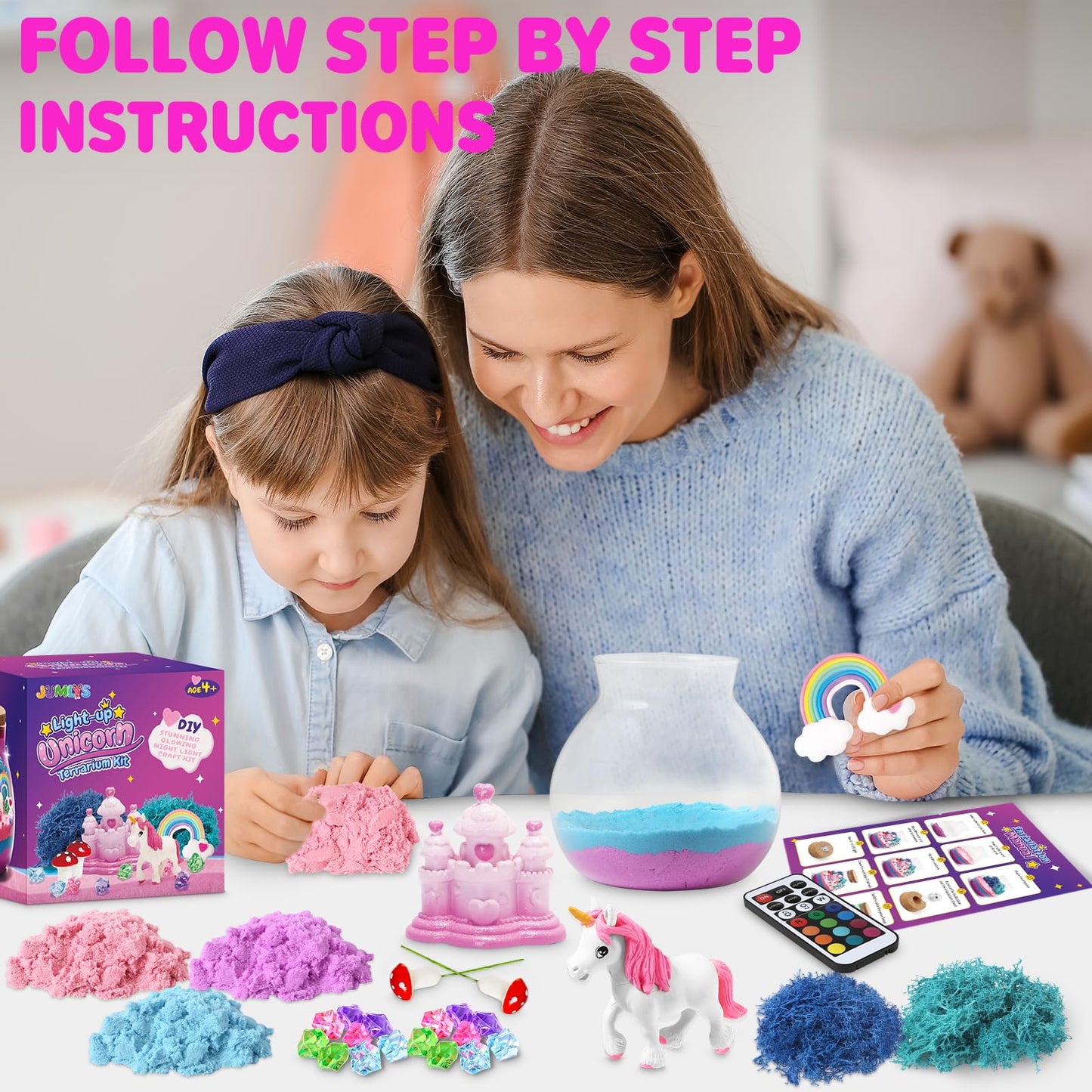 Jumlys Light Up Unicorn Terrarium Kit For Girls, Unicorn Toys For Kids Ages 4, 5, 6, 7, 8-12 Years Old, Diy Unicorn Art And Craf