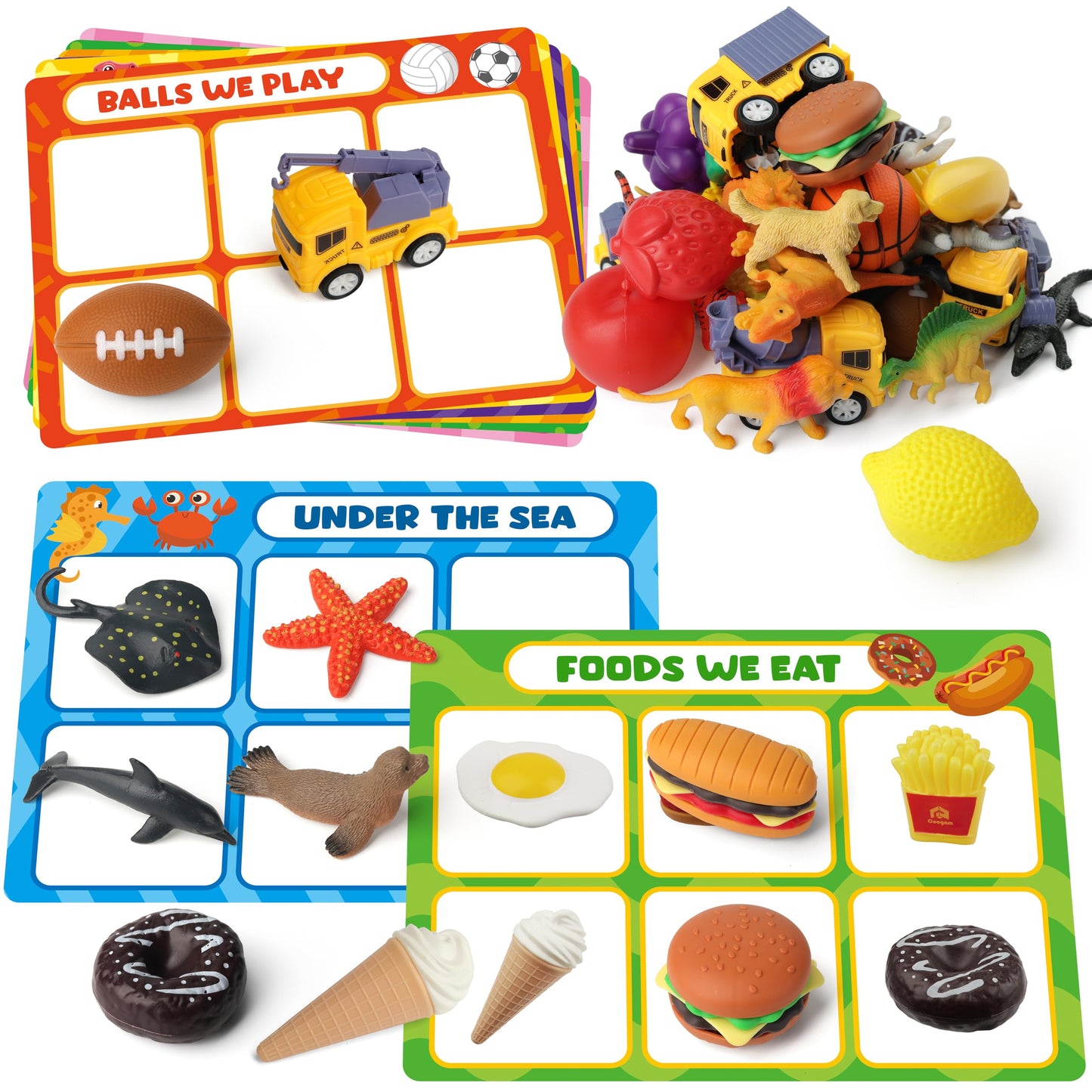 Coogam Sorting Toy For Toddlers, Animals Dinosaurs Fruits Vehicles Foods Fishes Balls Farm Playset, Fine Motor Montessori Game Preschool Educational Learning Gift For Year Old Kids