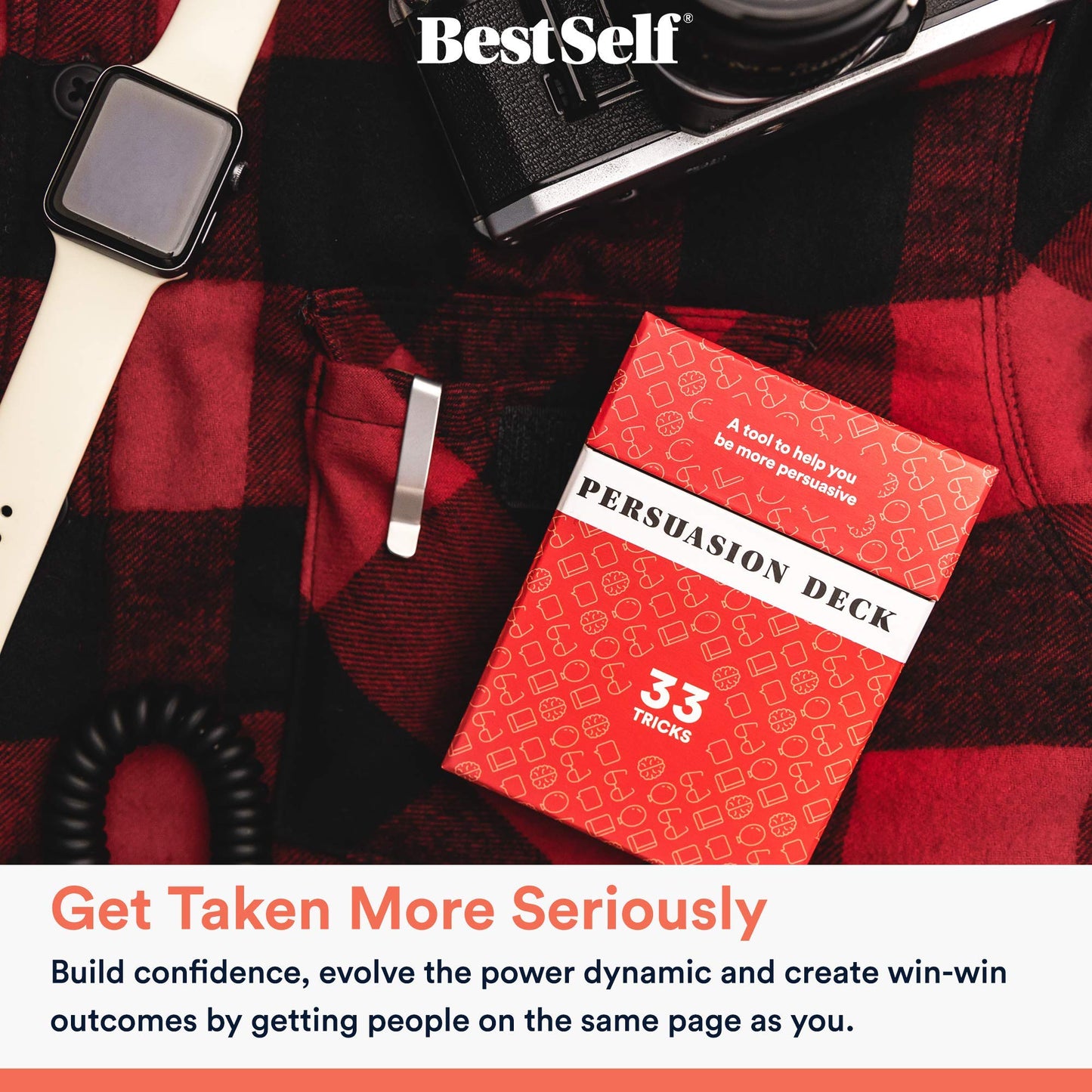 BestSelf Co. Persuasion Deck - 33 Skill Cards for Mastering Persuasion Tricks, Red