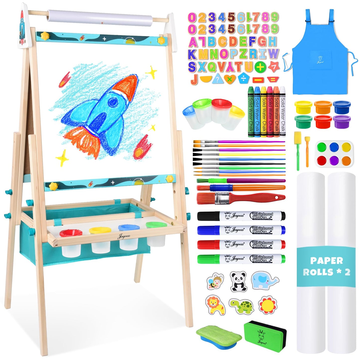 Joyooss Art Easel For Kids, Double Sided Wooden With 98+ Accessories Kids Easel Drawing Board With Magnetic Chalkboard, Dry Eras