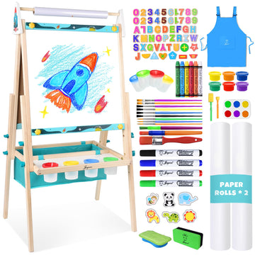 Joyooss Art Easel For Kids, Double Sided Wooden With 98+ Accessories Kids Easel Drawing Board With Magnetic Chalkboard, Dry Eras