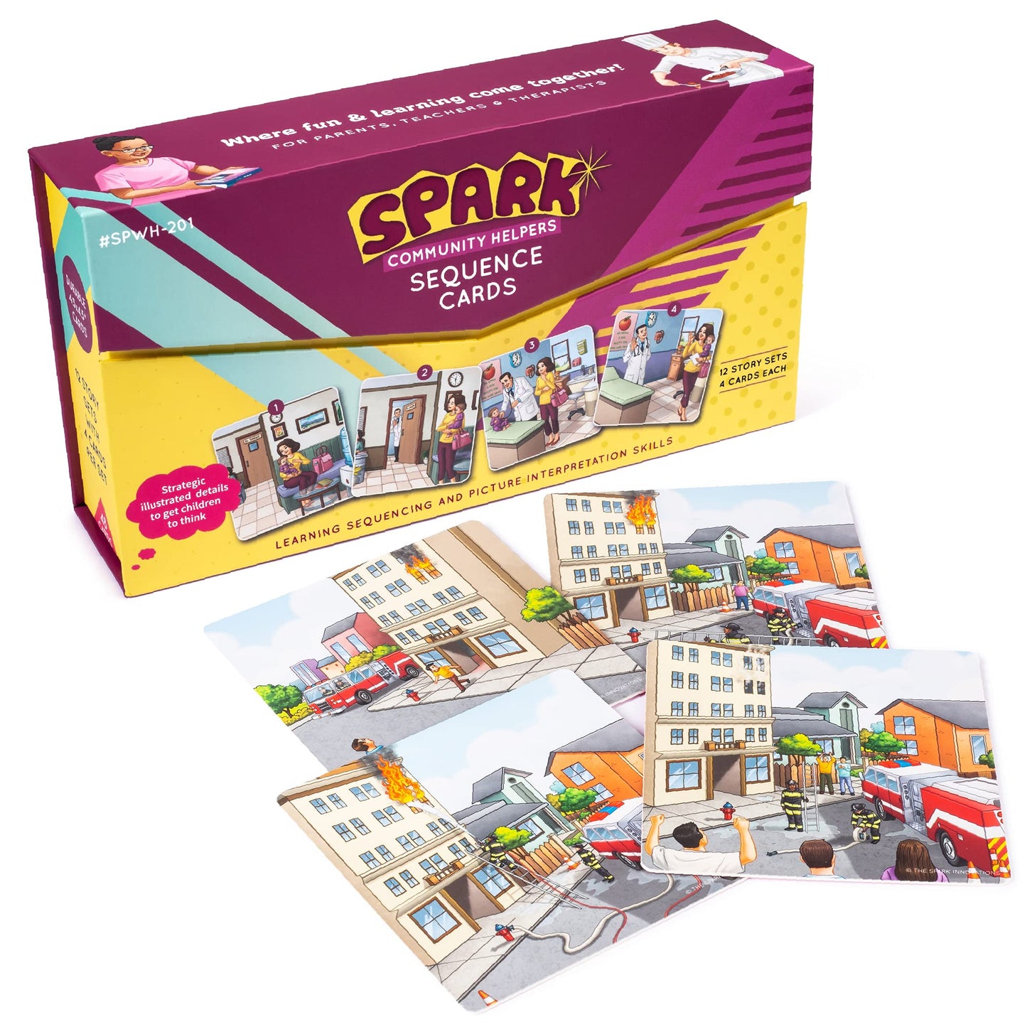 SPARK INNOVATIONS Kids Story Cards Sequence Game Large Storytelling and Sequencing Cards. Community Helper Stories for Sentence
