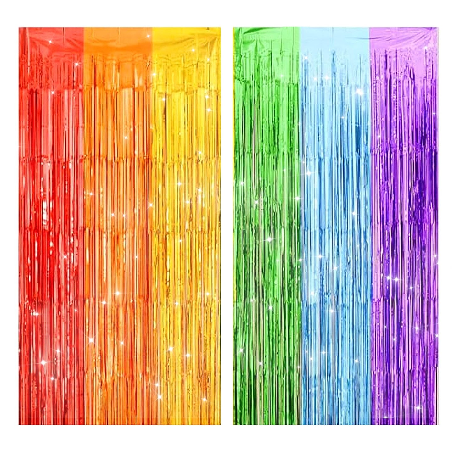 Rainbow Foil Fringe Curtains 2-Piece Rainbow Party Decoration Glitter Hanging Streamers for Disco Carnival Events Metal Tassel H