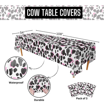 Blue Orchards Cow Print Table Covers (Pack Of 3) - 54'X108' Xl - Cow Birthday Party Decorations, Farm Cow Print Party Supplies, Cow Print Table Cloth, Farm Table Cover, Cow Baby Shower Decorations