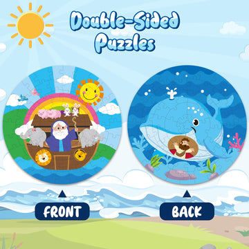 Haooryx Bible Stories Jigsaw Puzzles - 71pcs Noahs Ark & Jonah and The Whale Jigsaw Puzzle Set Double-Sided Cartoon Bible Storie