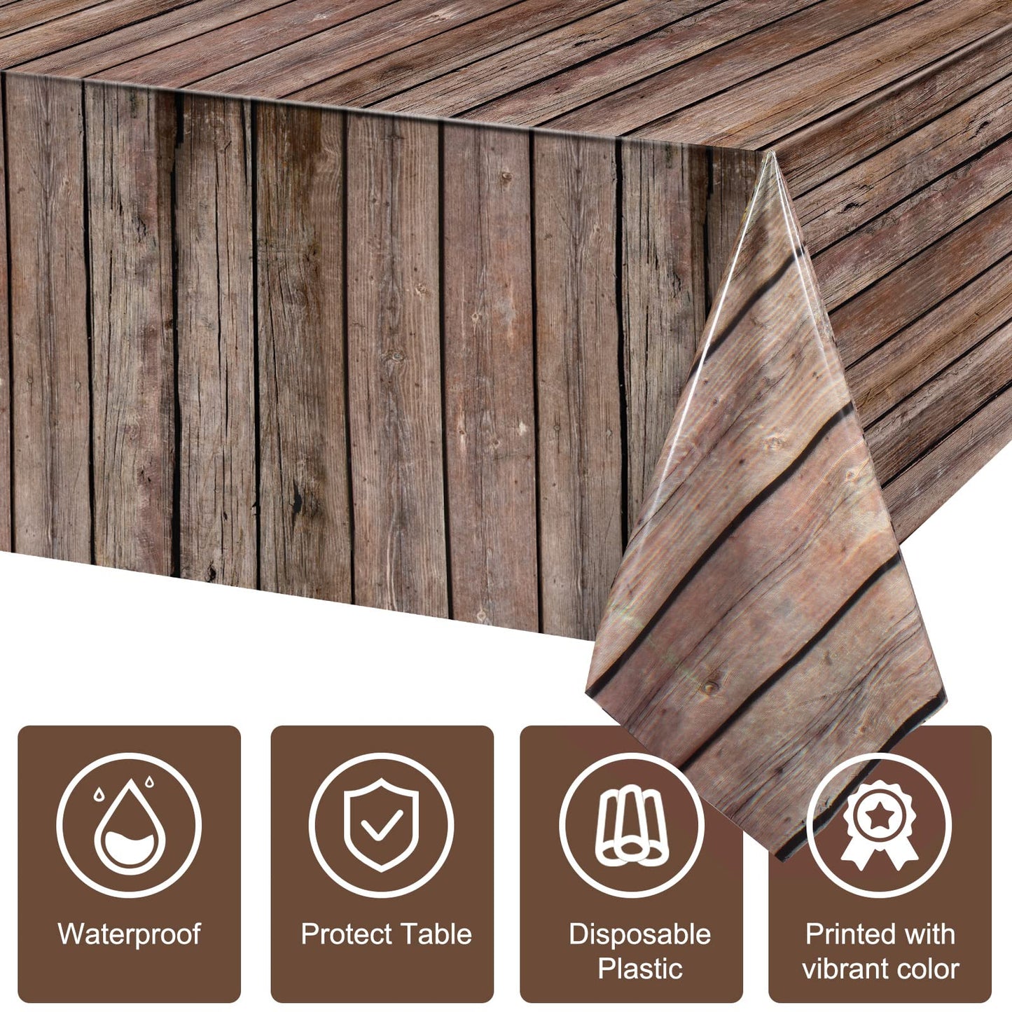 Tiamon Western Party Tablecloth, Plastic, Board, 54 X 108 Inches, 3 Pcs, Waterproof, Lightweight, Reusable, For Western Theme Ba
