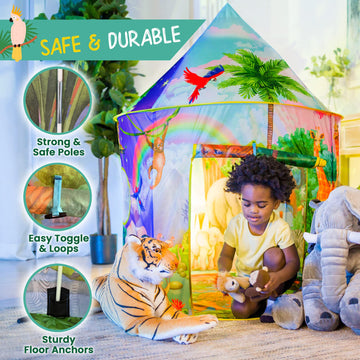 W&O Jungle Adventure Play Tent - Pop Up Indoor/Outdoor Tent with Animal Sounds - Model TOPGFH01 - Perfect for Kids