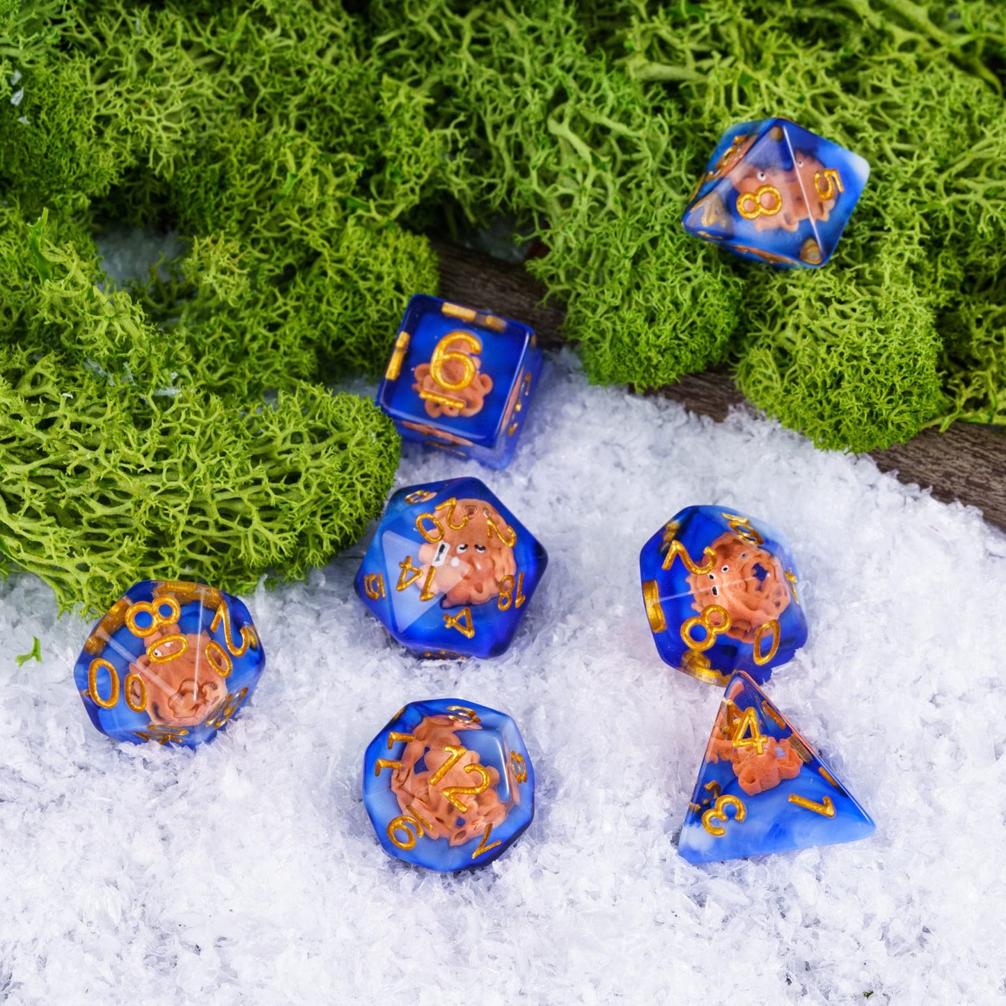 UDIXI 7PCS Resin DND Dice Set, Blue D&D Dice Set Filled with Octopus for RPG MTG Dungeons and Dragons Role Palying Games and Oth