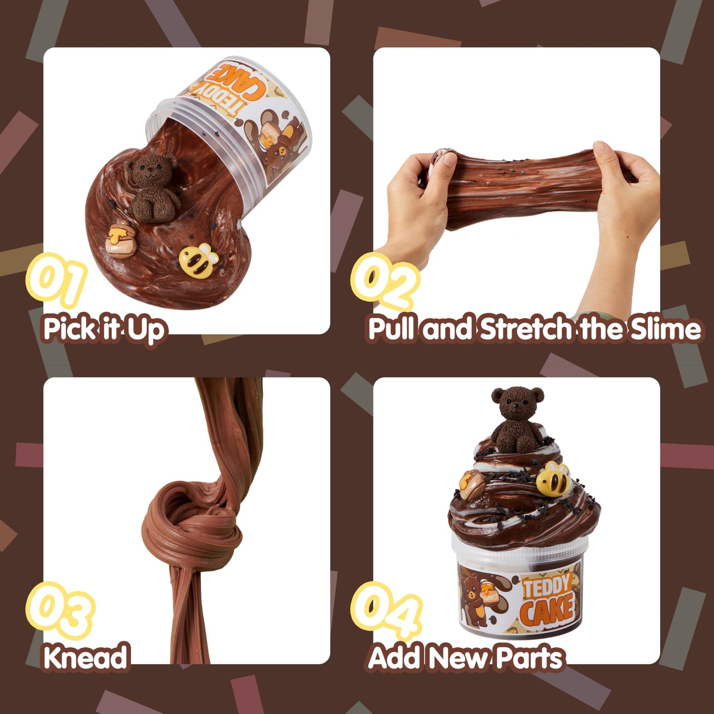 JOYIN Cocoa Mousse Cake Bear Slime - Soft, Non-Sticky, Mess-Free, Stress Relief Butter Slime Toys for Kids Classroom Reward, Boy