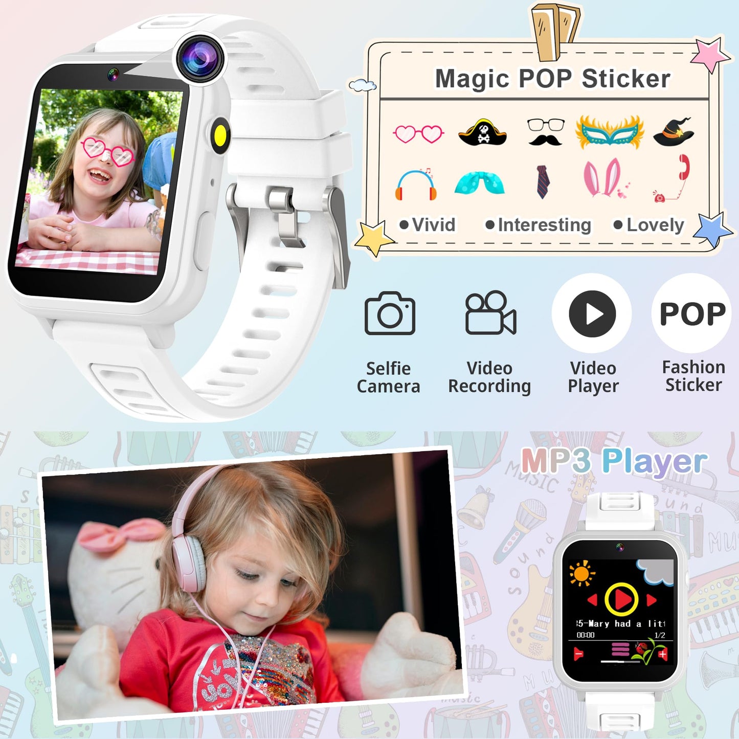 Aiwiep Kids Smart Watch For Kids With 24 Games Kids Watches Touch Screen Music Player Camera Alarm Clock Calculator Flashlight S