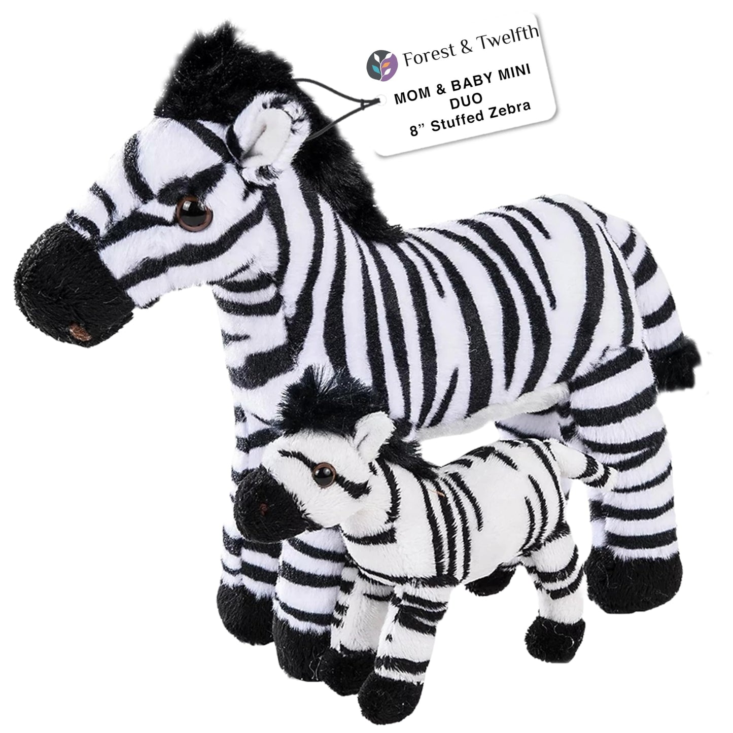 Forest & Twelfth Mom And Baby Mini Zebras, Stuffed Animals For Boys And Girls, Safari Baby Shower Decorations, Nursery Decor, Zoo Animals For Toddlers, Stuffed Zebra Realistic Toys
