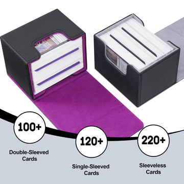 ZLCA Card Deck Box for Trading Cards MTG Commander Deck Box Holds 120+ Single Sleeved Leather Magnetic Card Storage Case Fits for TCG CCG Magic(Black Set)