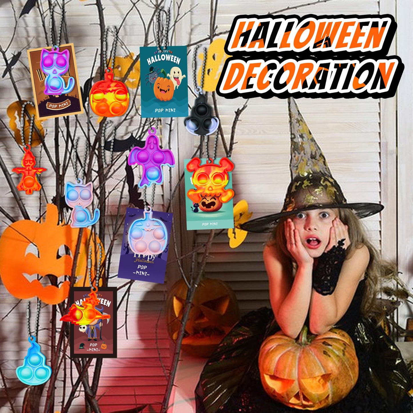 84 Pcs Halloween Pop Fidget Toys Pack,Halloween Party Favors Supplies For Kids 4-8 8-12,Relieves Stress Anxiety Toys Pop Keychai