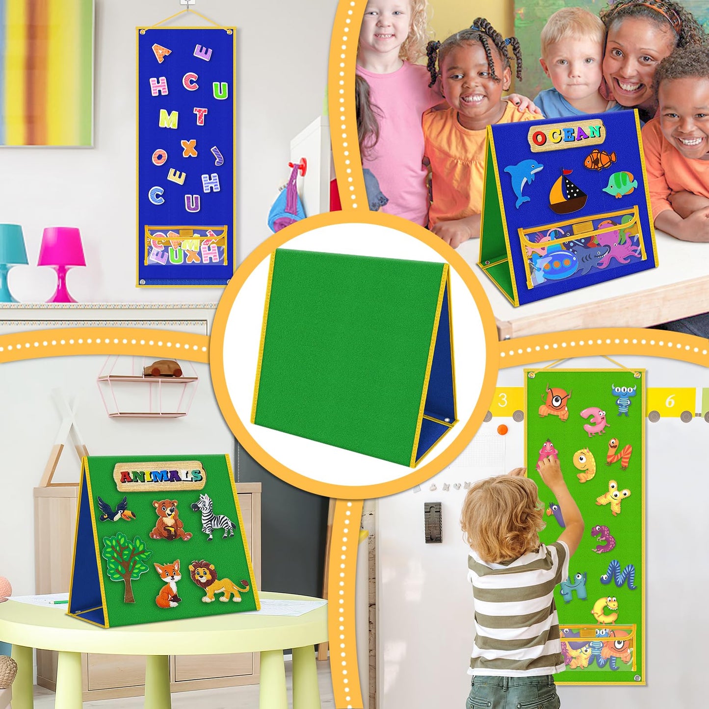 AKAYOK Foldable Felt Board for Toddlers Flannel Board Stories for Preschool Early Learning Interactive Storytelling Double Sided