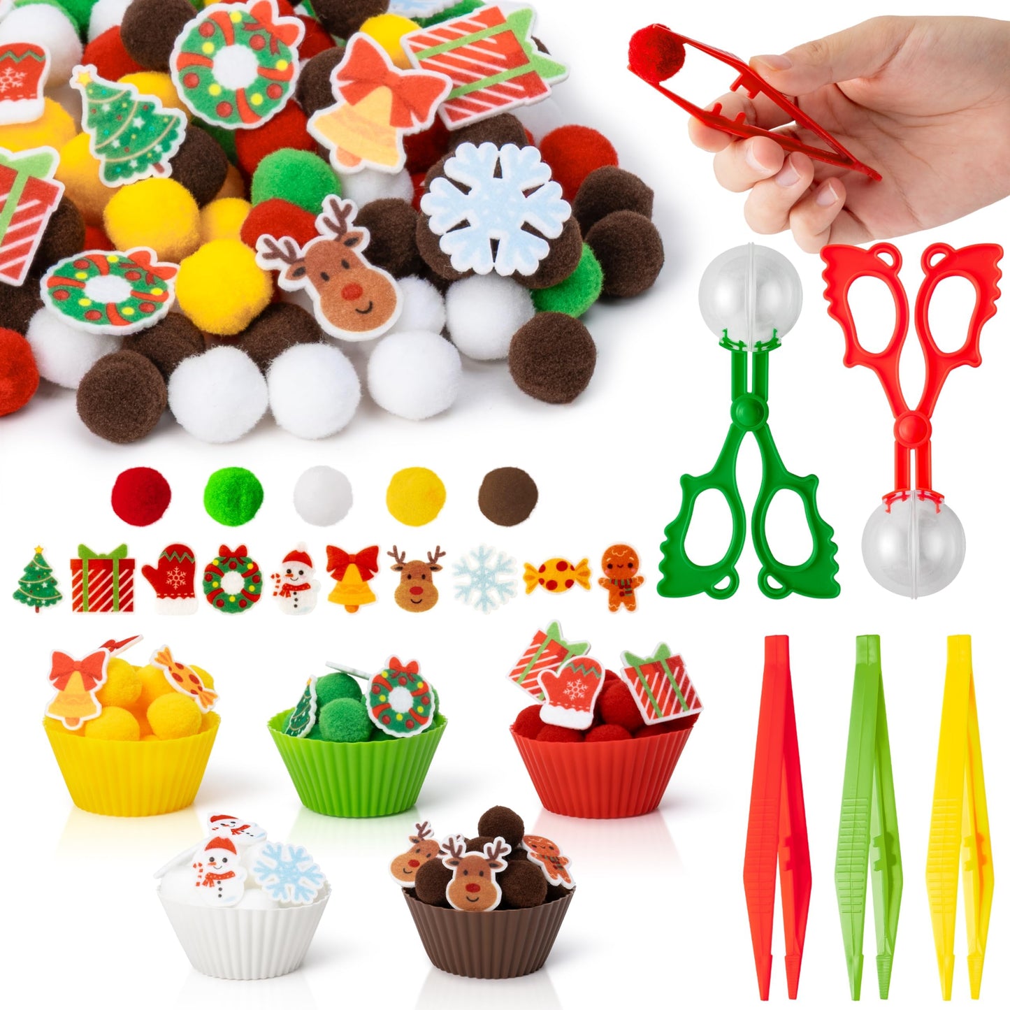 FFyhiinski Christmas Sensory Bin Fillers - 266Pcs Christmas Wintert Fine Motor Toys Counting Sorting Toys for Kids, Felt Xmas Tr