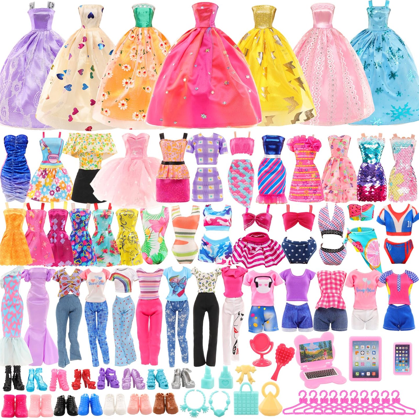 Barwa 57 Pcs Doll Clothes And Accessories Wedding Dresses Gown Fashion Dresses Mini Dresses Outfits Tops Pants Swimsuits Bikini