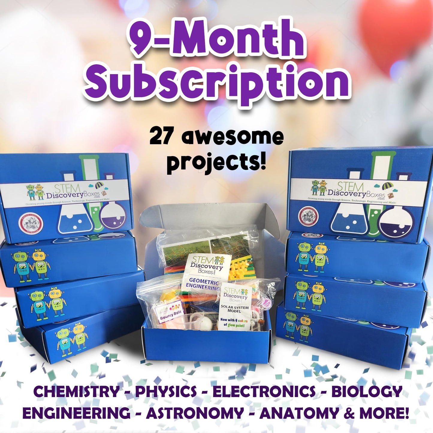 STEM Discovery Box 9 Month Subscription with 27 Total STEM Projects - Educational Science Technology Engineering Learning Lab -