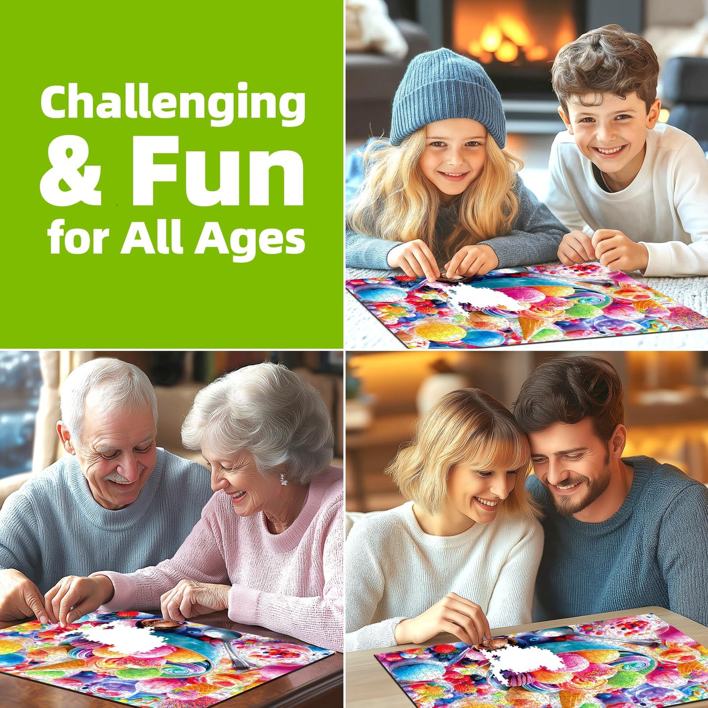 Ice Cream Sweets 1000 Piece Jigsaw Puzzle for mature-themeds Vibrant Summer Dessert mature-themed Jigsaw Puzzles Cool Unique Letters on Back Fun Family Challenging Puzzle Gifts for mature-themeds Senior (27.6 x19.7 )